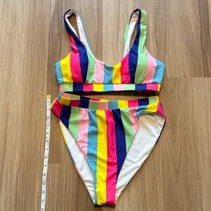 Pink Lily Multicolor Striped Bikini Set